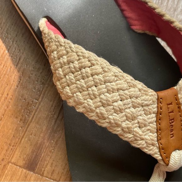 Women's LL Bean Maine Isle Flip Flop Sandals, Woven Cream Braided Strap - Picture 12 of 16